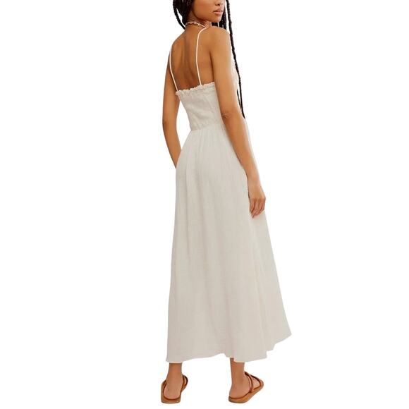Free People Sweet Nothings Midi-Solid Sleeveless Boho Dress in Marshmellow L - Picture 4 of 5